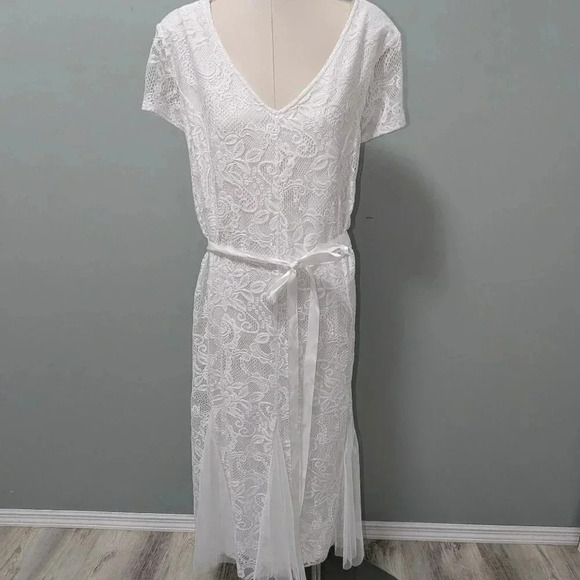 Candalite white lace long formal dress flowy princess bottom fairy - Picture 1 of 5